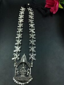 Maa Saraswati Religious Silver Plated Thread Necklace with Stone Work Ethnic Spiritual Jewelry