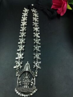 Maa Saraswati Religious Silver Plated Thread Necklace with Stone Work Ethnic Spiritual Jewelry