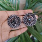 Parrot Design Round Shape Silver Plated Stud Earrings with Fine Stone Work