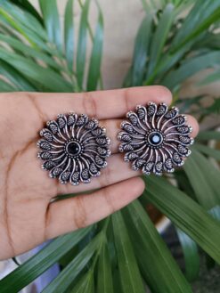 Parrot Design Round Shape Silver Plated Stud Earrings with Fine Stone Work