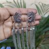 Peacock Design German Silver Dangler Earrings with Elegant Hanging Chain Detail