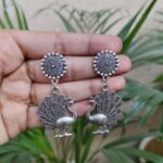 German Silver Peacock Dangler Earrings for Women with Traditional Ethnic Design