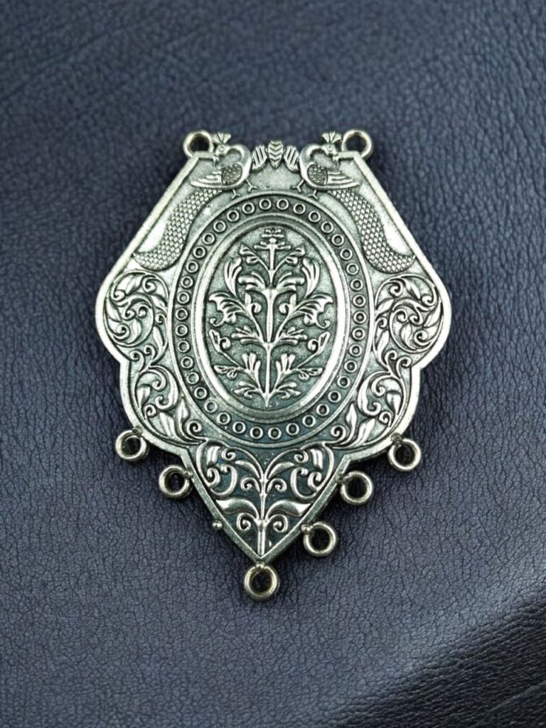 Peacock Design Plant Detailing German Silver Pendant for DIY Jewelry Making Handcrafted Charm