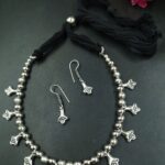 Thread Charm German Silver Necklace Set for Women Traditional Ethnic Partywear Jewelry