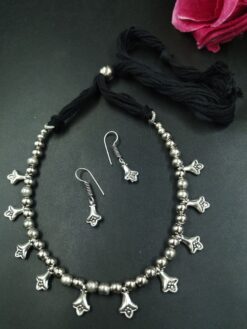 Thread Charm German Silver Necklace Set for Women Traditional Ethnic Partywear Jewelry