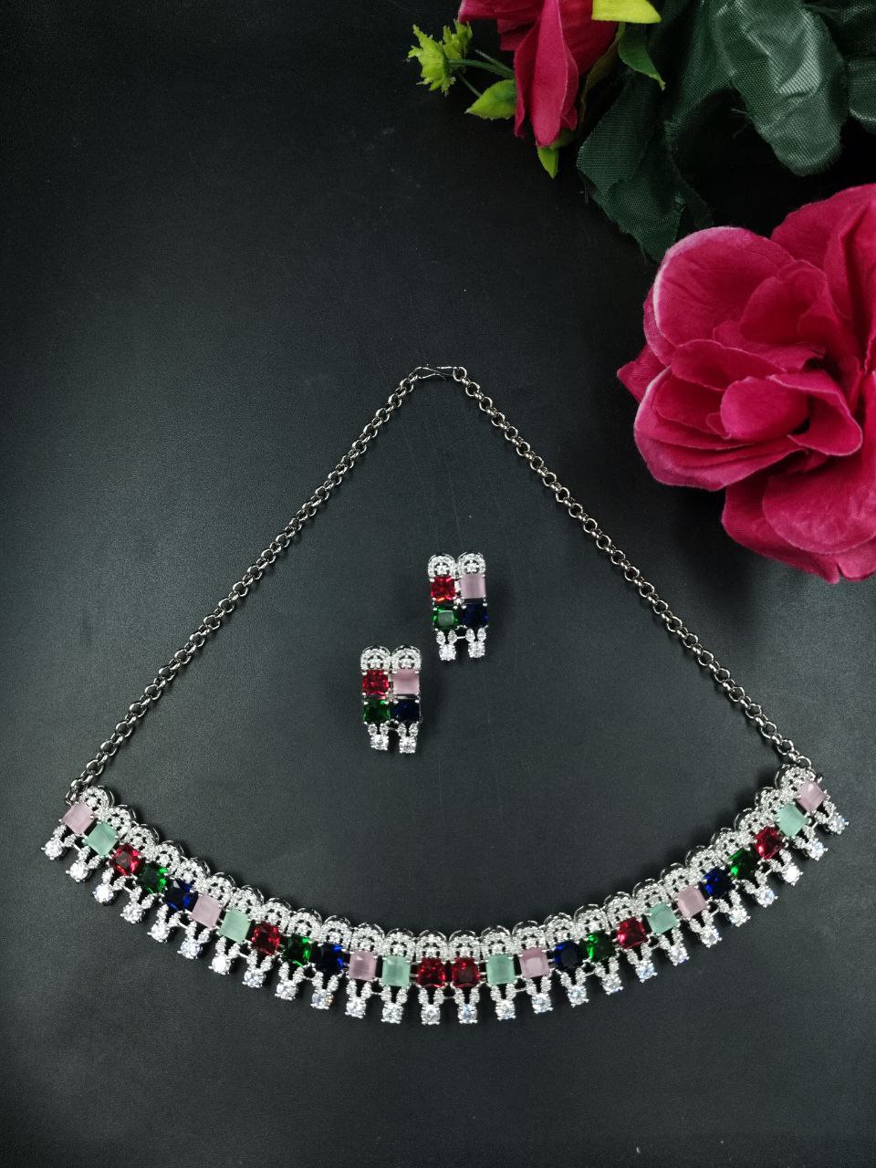 Trendy Statement Partywear Chain Necklace with Elegant Stone Work and Modern Design 1 Trendy Statement Partywear Chain Necklace with Elegant Stone Work and Modern Design