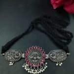 Peacock Design Silver Plated Thread Necklace with Stone and Pearl Work Ethnic Jewelry