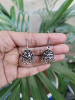 Silver Plated Jhumki Hook Dangler Earrings for Women with Traditional Ethnic Style
