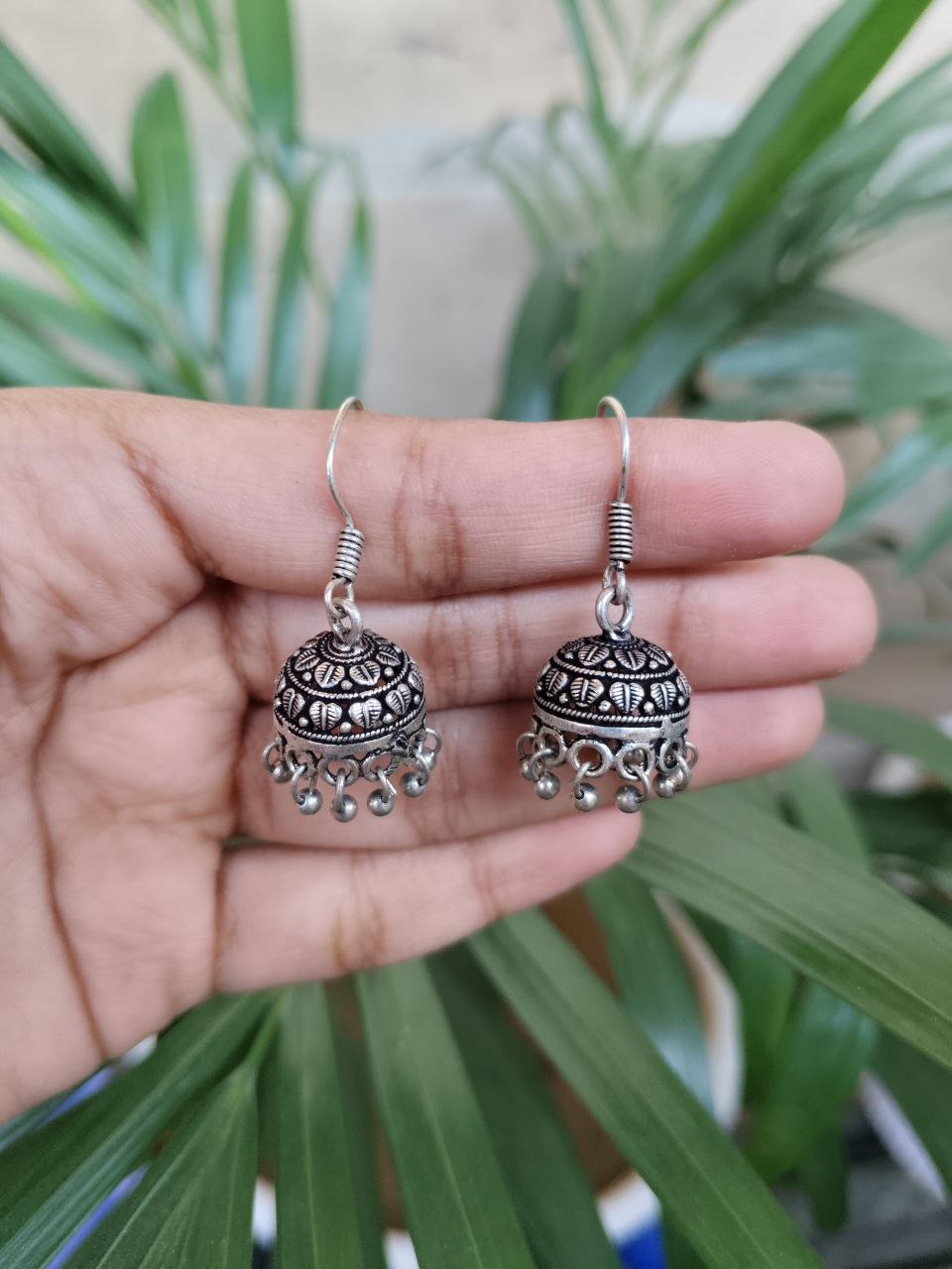 Silver Plated Jhumki Hook Dangler Earrings for Women with Traditional Ethnic Style 1 Silver Plated Jhumki Hook Dangler Earrings for Women with Traditional Ethnic Style