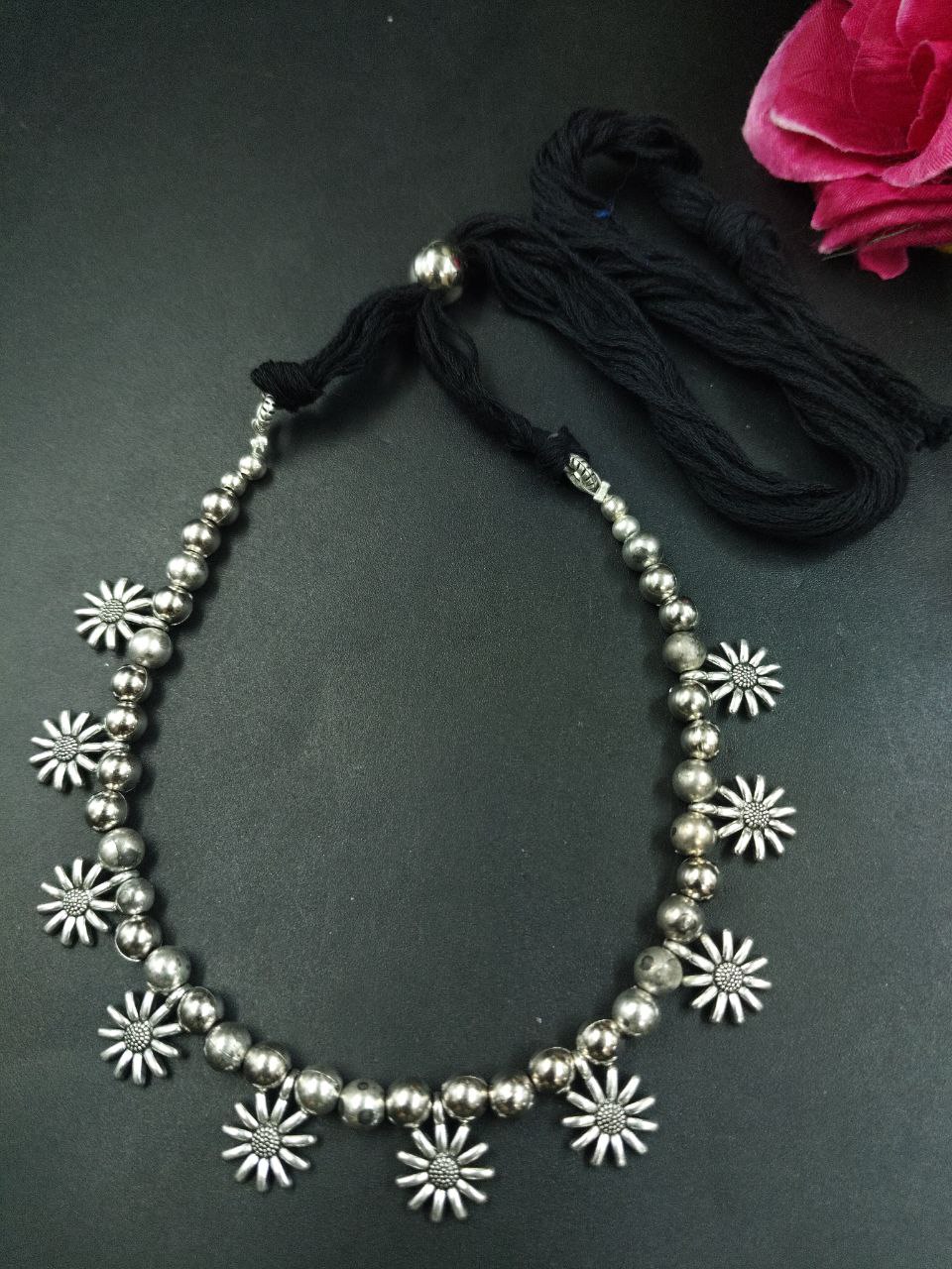 Sunflower Charm German Silver Thread Necklace Set for Women Traditional Ethnic Partywear Jewelry 1 Sunflower Charm German Silver Thread Necklace Set for Women Traditional Ethnic Partywear Jewelry