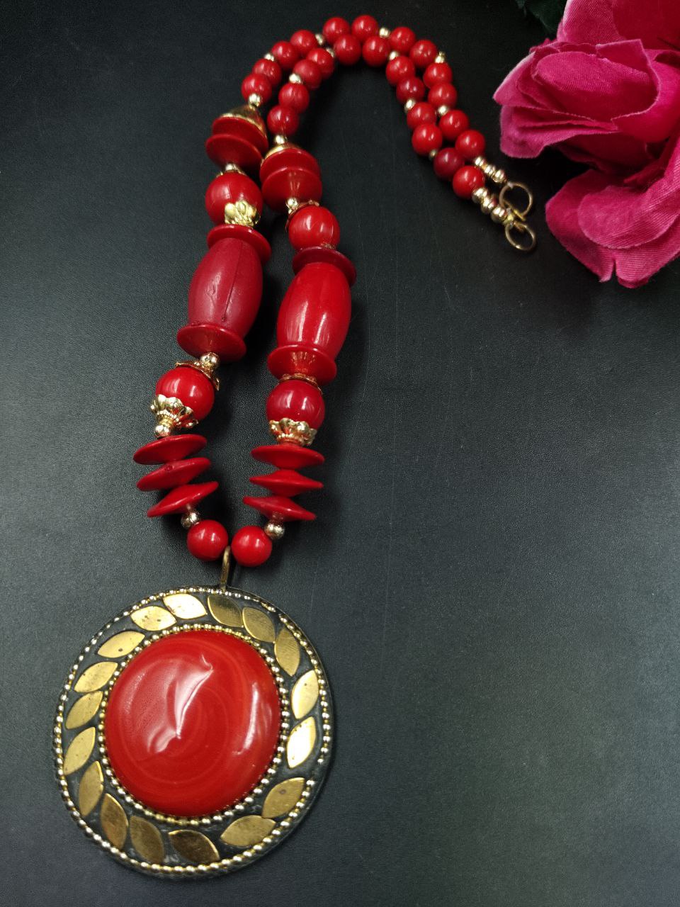 Designer Chunky Beaded Jewelry Necklace with Red Stone Work Perfect Gift for Women 1 Designer Chunky Beaded Jewelry Necklace with Red Stone Work Perfect Gift for Women