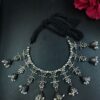 Tribal Oxidized Silver Plated Jhumka Necklace with Stone and Pearl Work Ethnic Jewelry