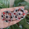 German Silver Round Stud Earrings with Beautiful Stone Work for Women’s Ethnic Style