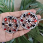 German Silver Round Stud Earrings with Beautiful Stone Work for Women’s Ethnic Style