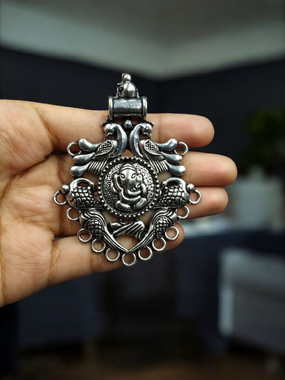 Peacock Ganesha Design German Silver Pendant for DIY Jewelry Making Raw Material Supplies 2 Peacock Ganesha Design German Silver Pendant for DIY Jewelry Making Raw Material Supplies - Image 2