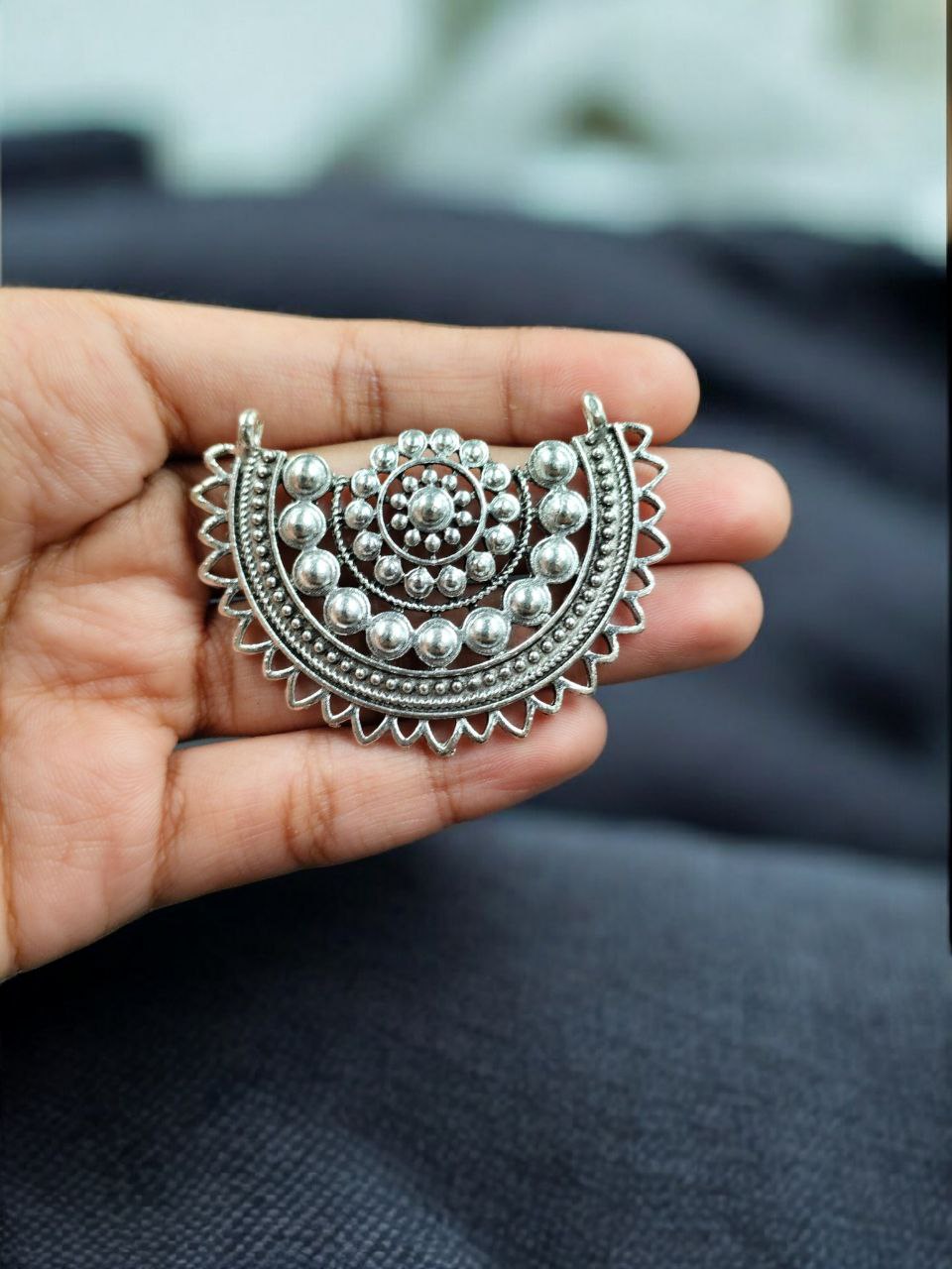 Half Moon Shaped Beautiful Look German Silver Artisan Charm for DIY Jewelry Crafting 2 Half Moon Shaped Beautiful Look German Silver Artisan Charm for DIY Jewelry Crafting - Image 2