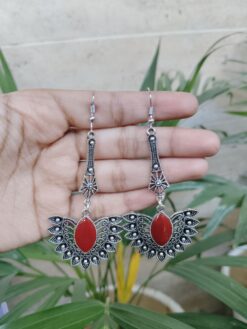 Silver Plated Floral Art Dangler Earrings with Elegant and Stylish Stone Work