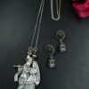 Silver Plated Radha Krishna Spiritual Chain Pendant with Divine Traditional Detailing