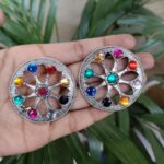 Bulk 110 German Silver Round Stud Earrings with Beautiful Stone Work for Women’s Ethnic Style - "Multi"