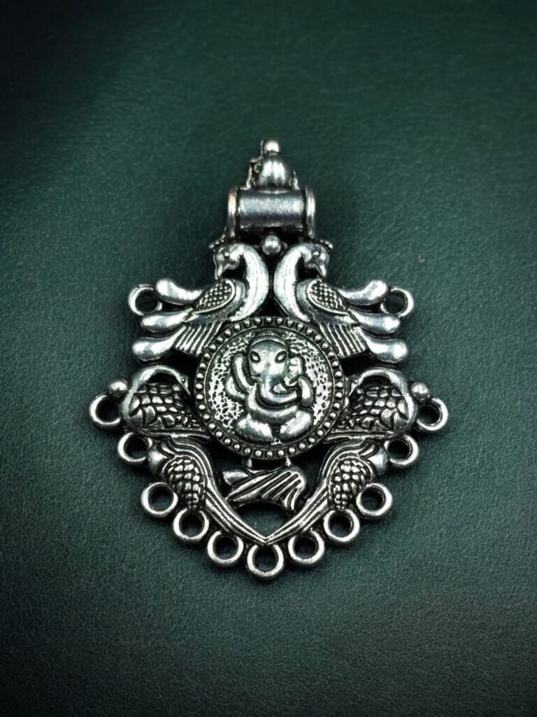Peacock Ganesha Design German Silver Pendant for DIY Jewelry Making Raw Material Supplies
