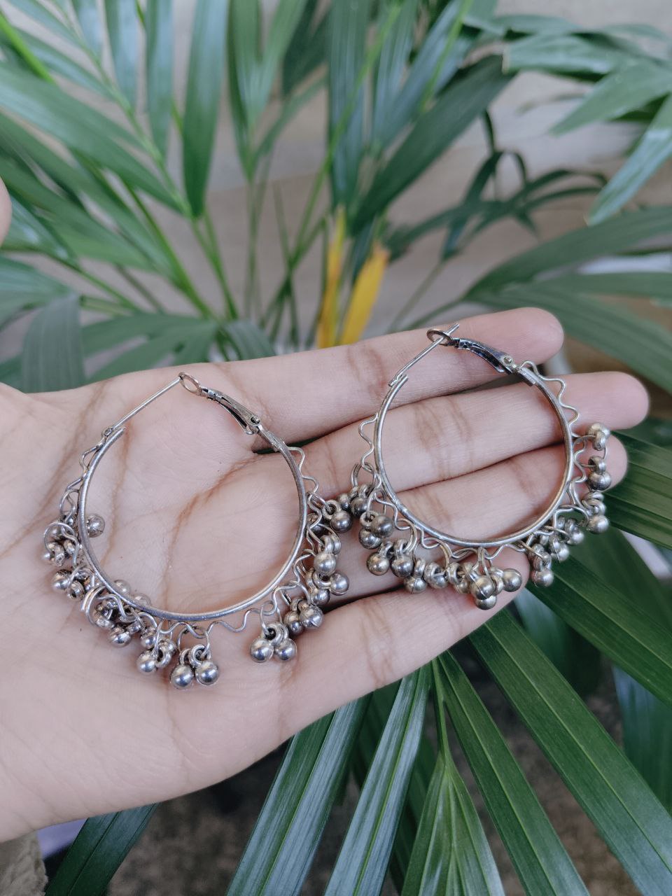 Boho Style Oxidized Ghungroo Hoop Earrings in Stunning Silver Plated Finish 1 Boho Style Oxidized Ghungroo Hoop Earrings in Stunning Silver Plated Finish