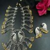 Silver Plated Bird Design Ethnic Necklace Set with Elegant Golden Beads Work