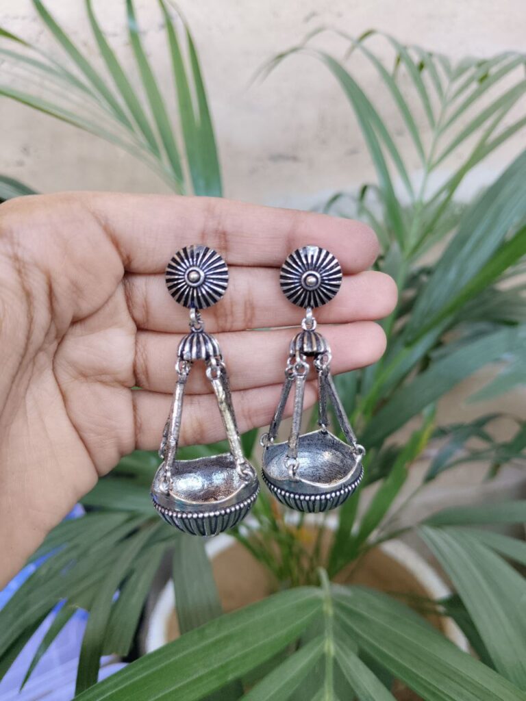 Vintage Tribal Style Silver Plated Dangler Earrings with Antique Design Appeal