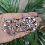 Bulk 114 German Silver Round Stud Earrings with Beautiful Stone Work for Women’s Ethnic Style - "Yellow-White"