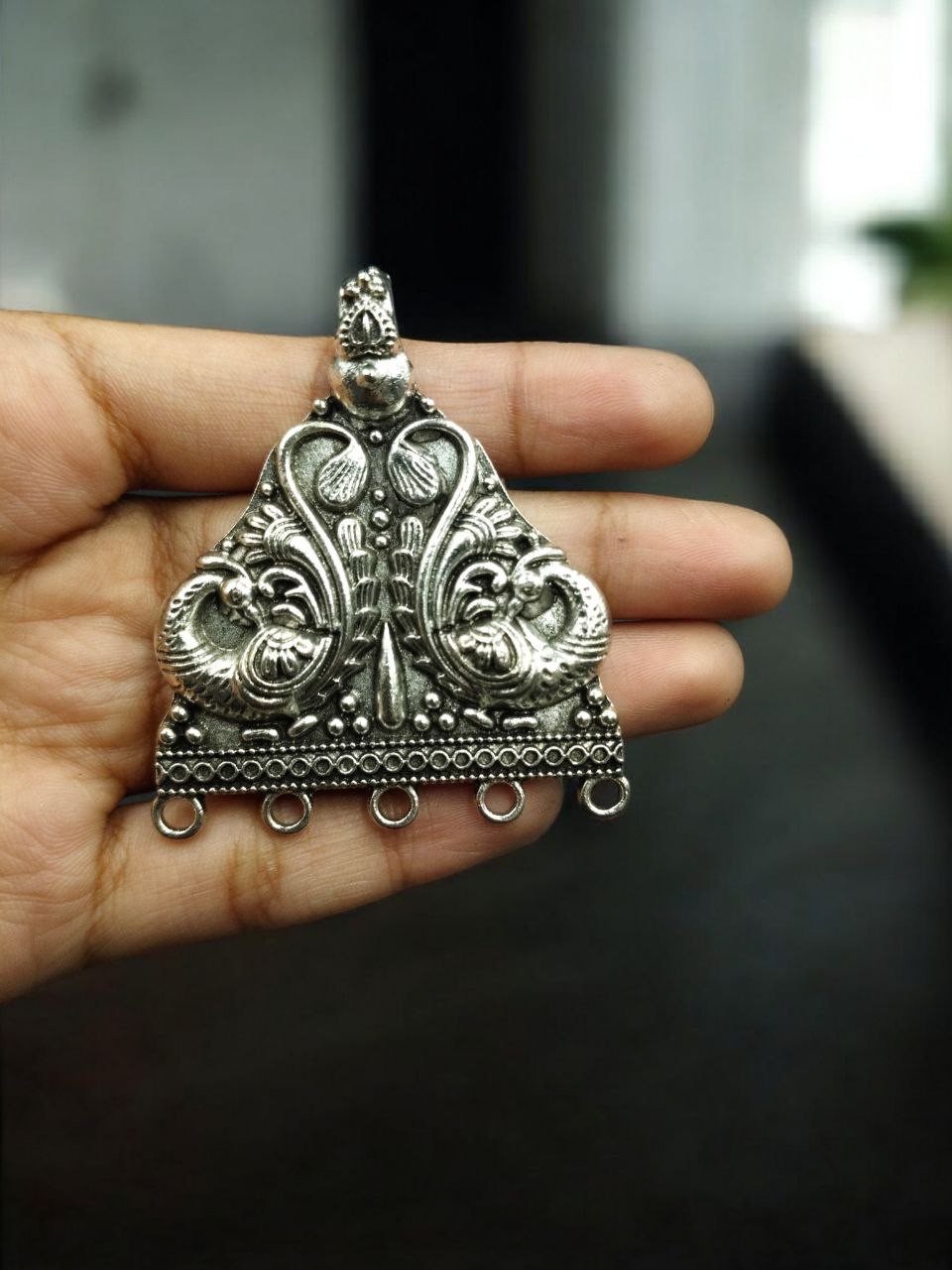 Triangle Shape Peacock German Silver Pendant for DIY Jewelry Making Raw Material Supplies 2 Triangle Shape Peacock German Silver Pendant for DIY Jewelry Making Raw Material Supplies - Image 2