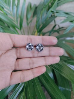 Silver Plated Floral Design Stud Earrings Perfect as the Best Gift for Her