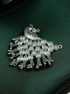 Peacock Design German Silver Pendant with Ghunghuroo Detailing for DIY Jewelry Making Handcrafted Charm
