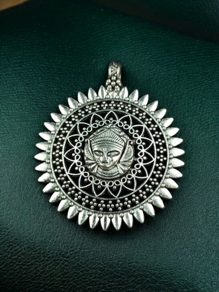 Goddess Laxmi Religious Art German Silver Auspicious Charm for Spiritual DIY Jewelry Making