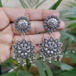 German Silver Flower Dangler Earrings for Women with Traditional Ethnic Design