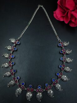 Silver Plated Stone Choker Necklace for Women Elegant Traditional Partywear Jewelry Set