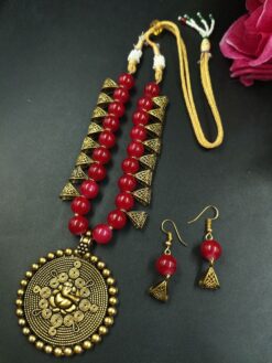Ganesha Design Gold Plated Necklace Set for Women Traditional Spiritual Wedding Partywear Jewelry