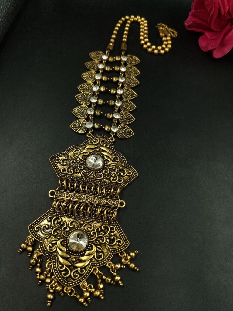 Unique Design Floral Art Gold Plated German Silver Necklace for Women Traditional Ethnic Jewelry