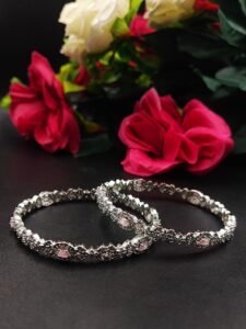 Silver Plated AD Stone Work Designer Bangles for Women Elegant Traditional Partywear Jewelry