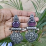 Traditional Peacock Art Silver Plated Earrings with Stone and Pearl Work Elegance