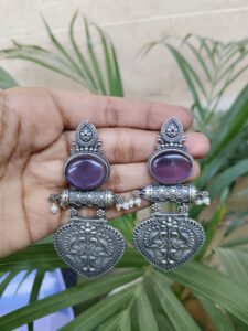 Traditional Peacock Art Silver Plated Earrings with Stone and Pearl Work Elegance