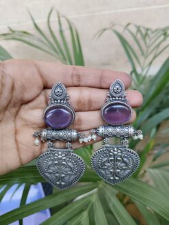 Traditional Peacock Art Silver Plated Earrings with Stone and Pearl Work Elegance