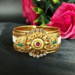 Gold Plated Openable Bangle with Elegant Stone Detailing for Festive Party Wear