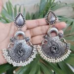 Traditional Art Peacock Design Dangler Earrings with Elegant Pearl Work