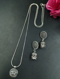 Maa Durga German Silver Chain Pendant Necklace Set for Women Traditional Ethnic Jewelry