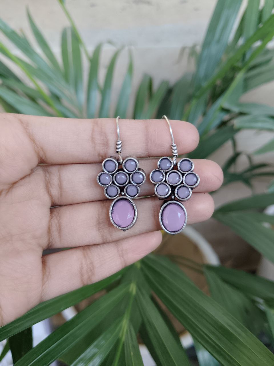 Modern Silver Plated Hook Earrings with Geometric Art Detailing and Elegant Stone Work 1 Modern Silver Plated Hook Earrings with Geometric Art Detailing and Elegant Stone Work