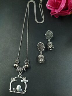 Bird Design German Silver Chain Pendant Necklace Set for Women