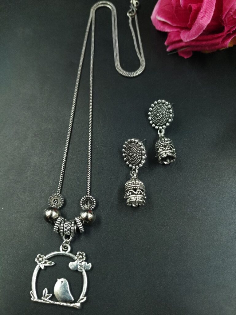 Bird Design German Silver Chain Pendant Necklace Set for Women