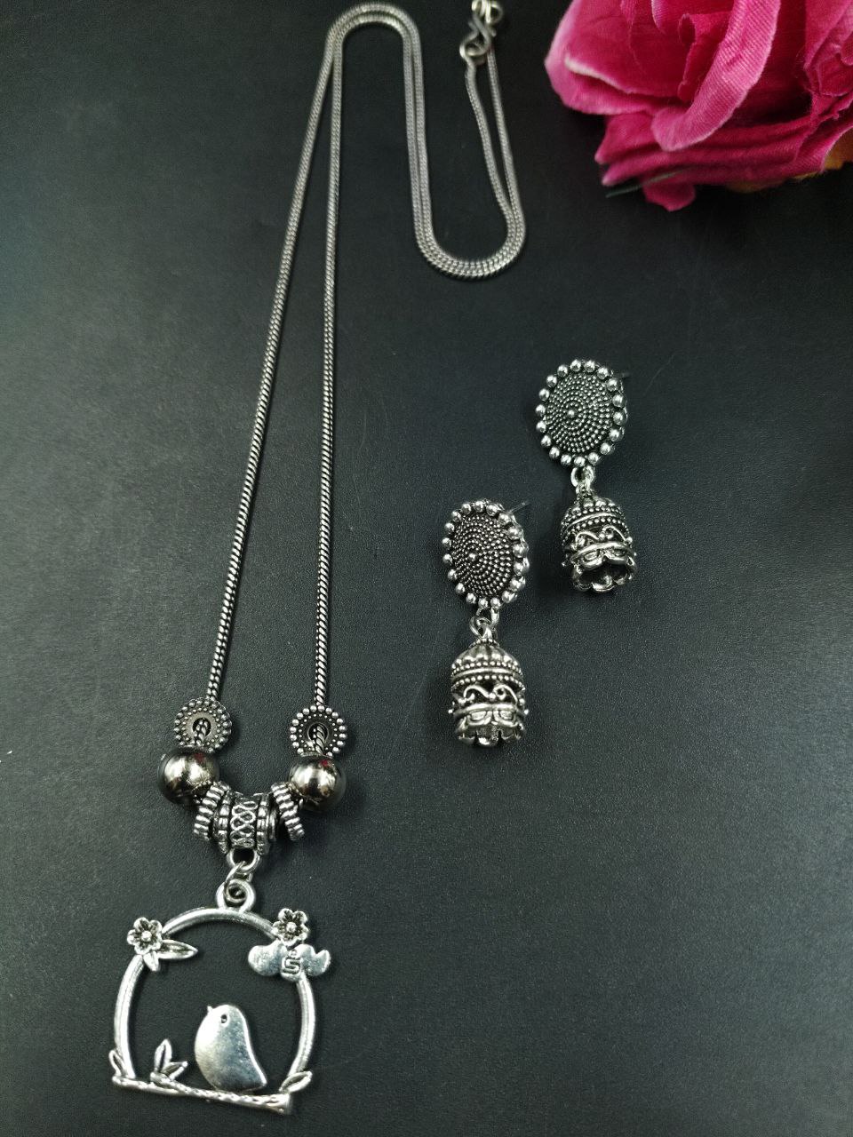 Bird Design German Silver Chain Pendant Necklace Set for Women 1 Bird Design German Silver Chain Pendant Necklace Set for Women