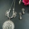Ganesha Floral Art Ghungroo German Silver Chain Pendant Necklace Set for Women Traditional Ethnic Jewelry