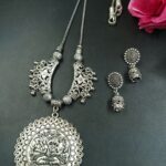 Ganesha Floral Art Ghungroo German Silver Chain Pendant Necklace Set for Women Traditional Ethnic Jewelry
