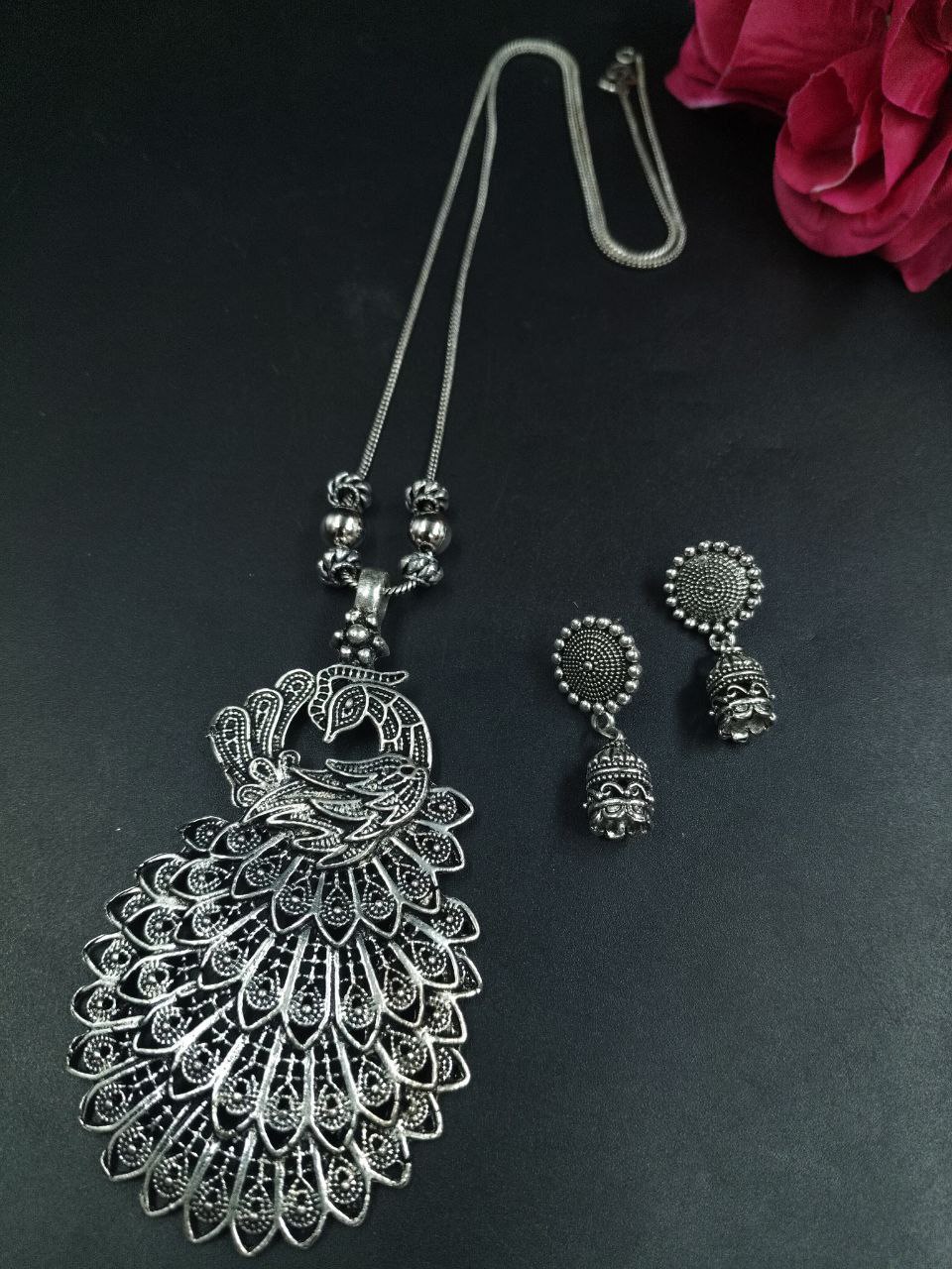 German Silver Peacock Chain Pendant Necklace for Women with Traditional Ethnic Style 1 German Silver Peacock Chain Pendant Necklace for Women with Traditional Ethnic Style